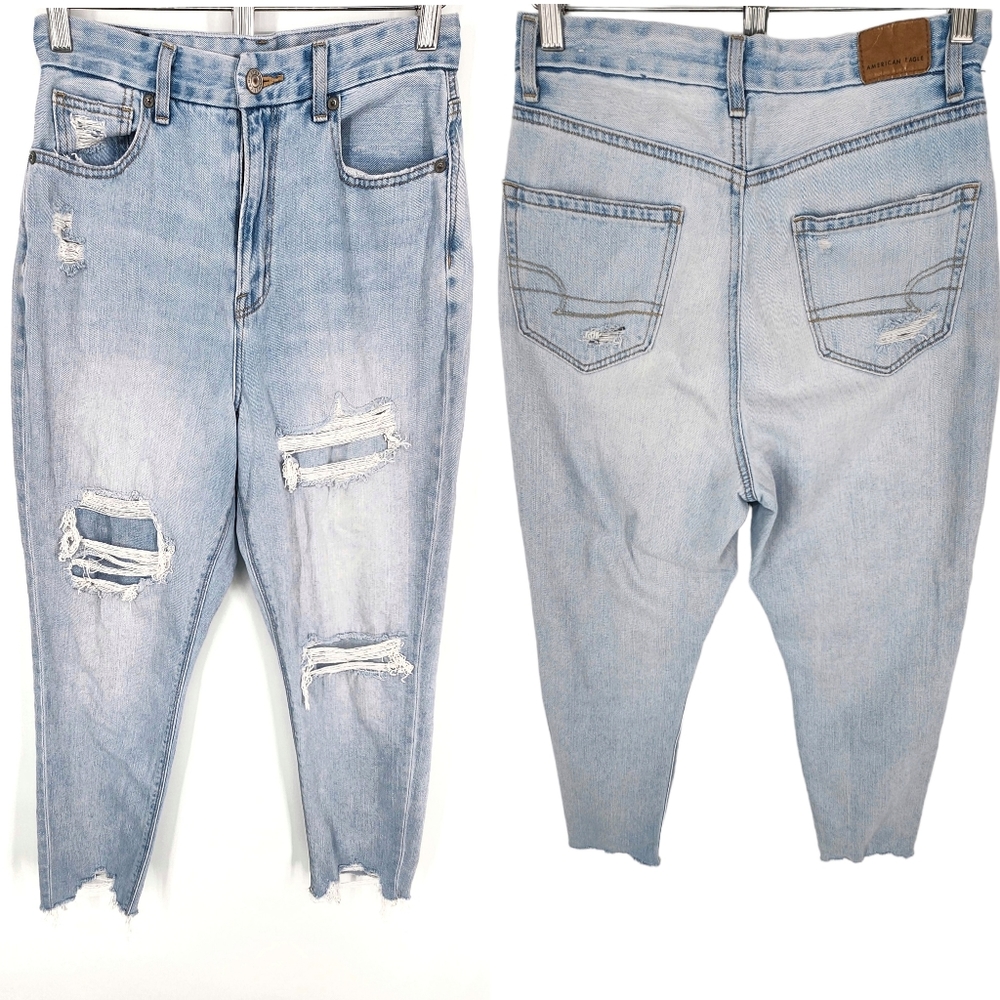 American Eagle Patched Ripped Curvy Mom Jean Light Wash SZ 4 Regular